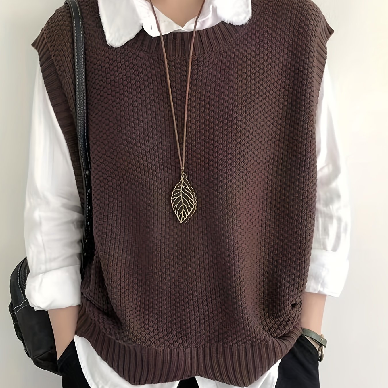 Comfortable Chunky Knit Sweater Vest for Women with Crew Neck Sleeveless Ribbed Trim Relaxed Oversized Style