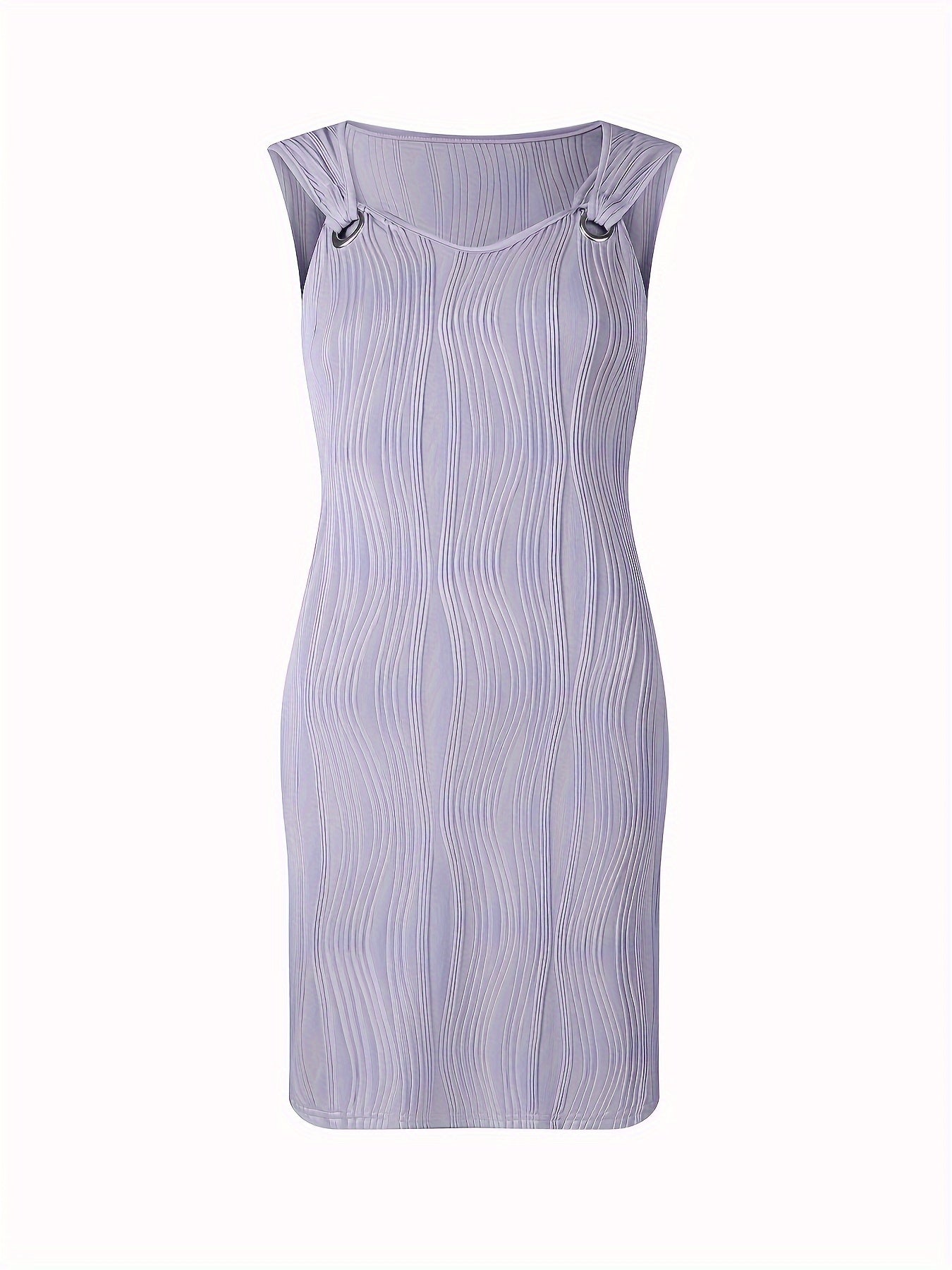 Elegant Ribbed Knit Mini Dress for Women with Sweetheart Neck Sleeveless Grommet Strap Bodycon Style