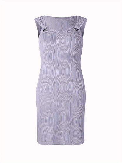 Elegant Ribbed Knit Mini Dress for Women with Sweetheart Neck Sleeveless Grommet Strap Bodycon Style