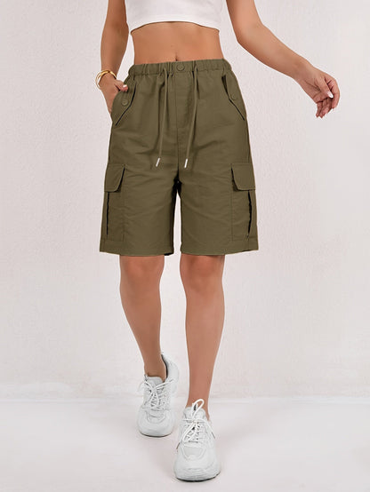 Effortless Pink Cargo Shorts for Women with High Waist Drawstring Button Pocket Relaxed Casual Style