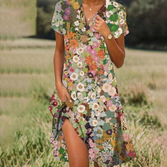 Tracy | Effortless Boho Green Shirt Dress for Women in Casual Floral Style