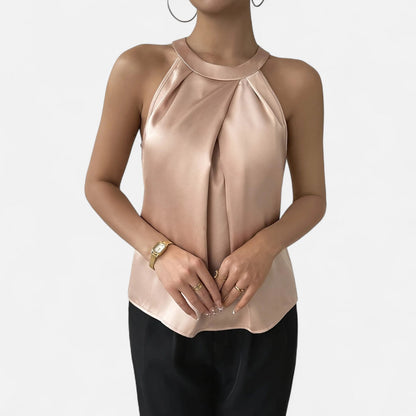 Lorraine | Women’s Elegant Pleated Front Draped Satin Tanks