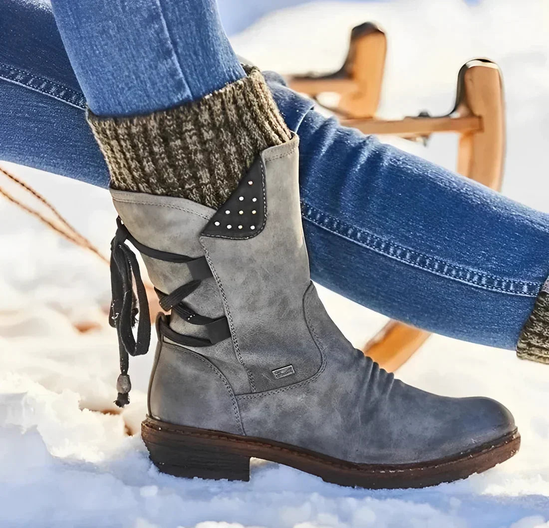 Cozy Suede Winter Boots for Women with Knit Cuff Lace Up Side Zip Style