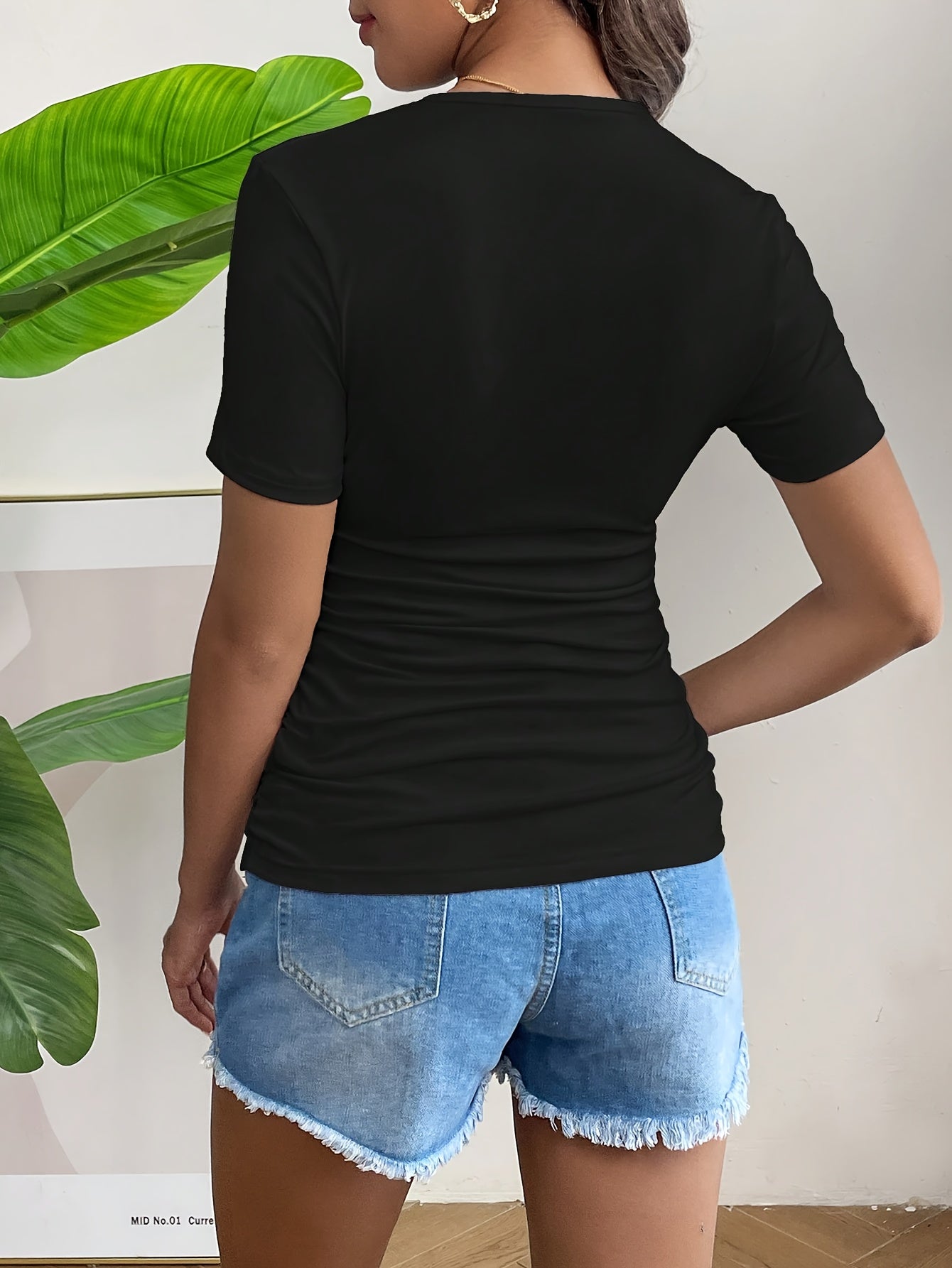Comfortable Beige Maternity T-Shirt for Women with Crew Neck Short Sleeve Ruched Fitted Style