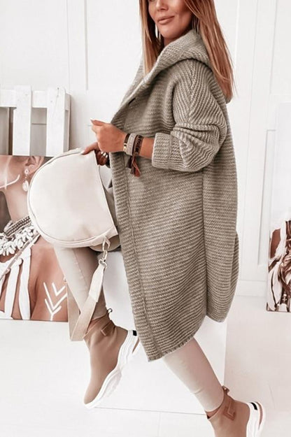 Cozy Long Knit Cardigan for Women with Hooded Neck Long Sleeve Button Front Duster Style