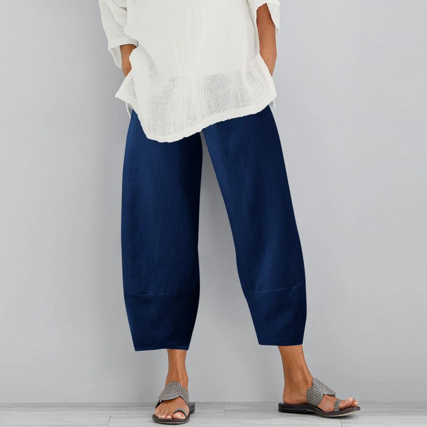 Effortless Linen Pants for Women with High Waist Cropped Wide Leg Relaxed Casual Style