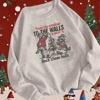 Comfortable Graphic Print Christmas Tacky Sweater for Women with Crew Neck Long Sleeve Oversized Pullover Style