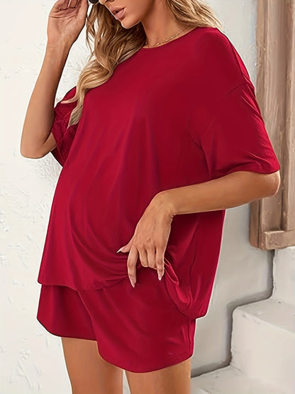 Comfortable Maternity Two Piece Set for Women with Round Neck Short Sleeve Oversized Relaxed Style