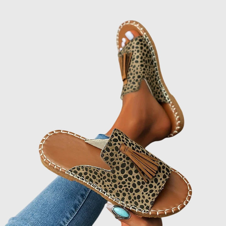 Comfortable Orthopedic Sandals for Women with Ethnic Print Tassel Flat Open Toe Slip On Casual Style