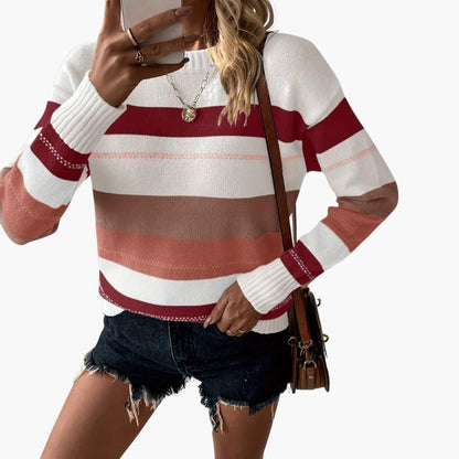 Comfortable Striped Sweater for Women with Crew Neck Long Sleeve Relaxed Oversized Knit Style