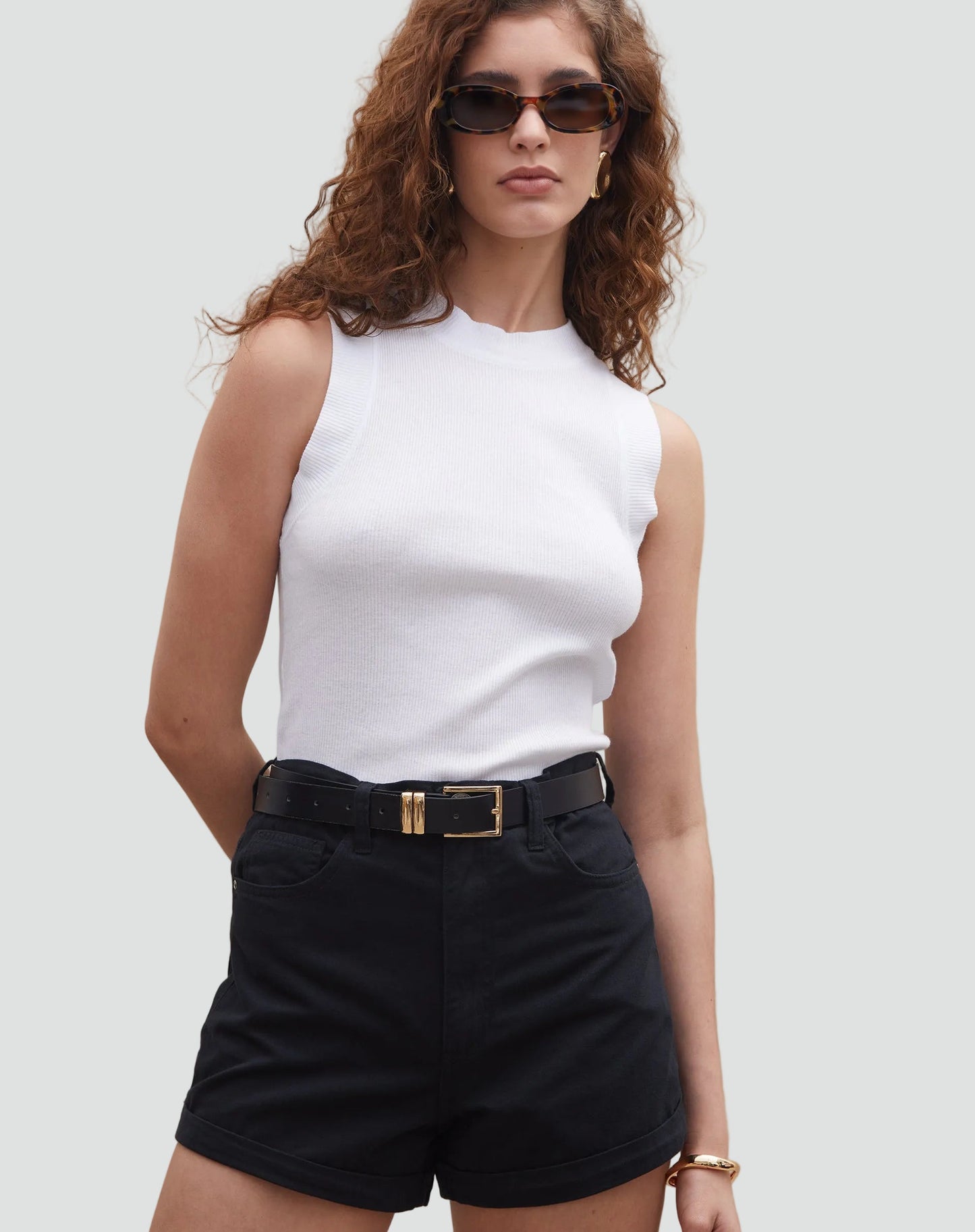 Effortless Black Denim Shorts for Women with High Waisted Cuffed Belted Casual Style