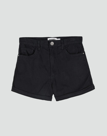 Effortless Black Denim Shorts for Women with High Waisted Cuffed Belted Casual Style