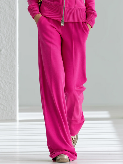 Sporty Pink Two Piece Sweatsuit for Women with Hooded Zip Up Top Jogger Pants Lounge Style
