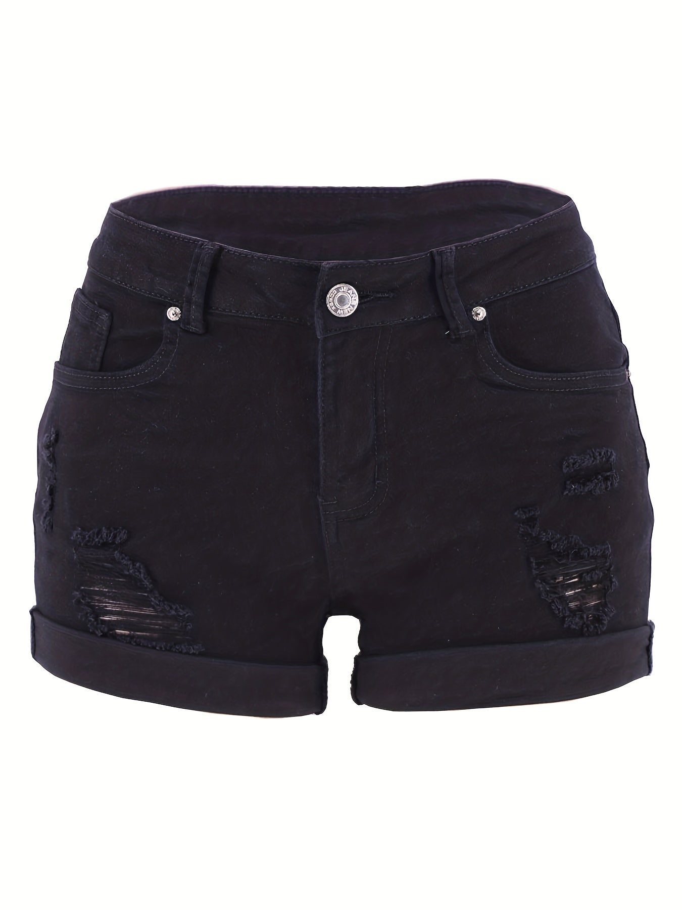 Stylish Ripped Denim Shorts for Women with High Waist Distressed Cuffed Hem Casual Street Style