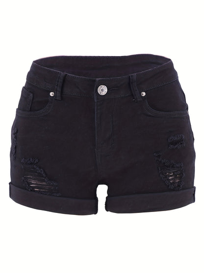 Stylish Ripped Denim Shorts for Women with High Waist Distressed Cuffed Hem Casual Street Style