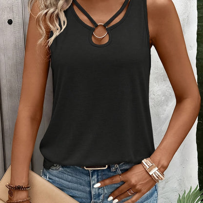 Effortless Heathered Tank Top for Women with Strappy Ring Keyhole Neck Sleeveless Racerback Style