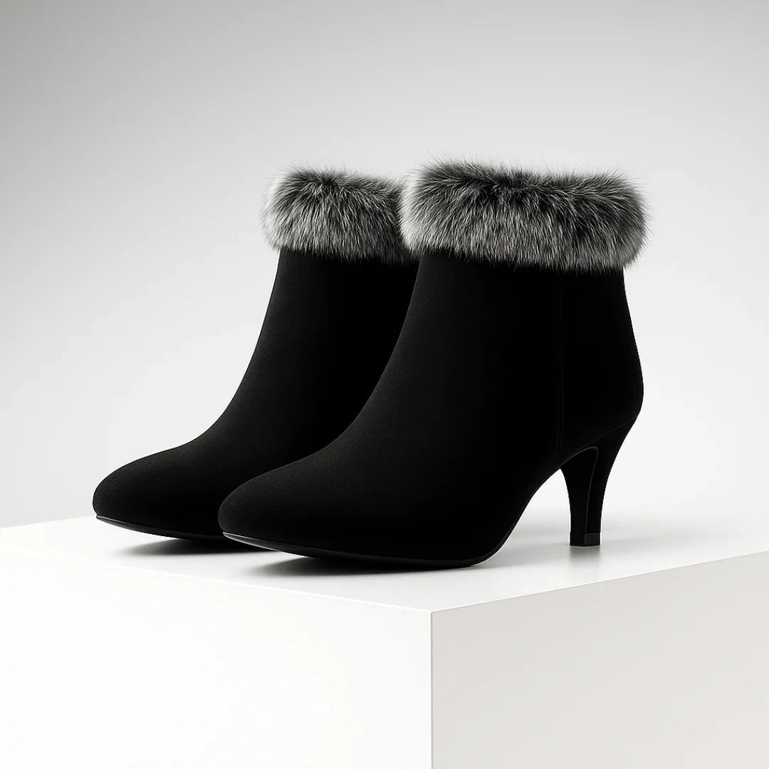 Chic Suede Fur Boots for Women with Pointed Toe Kitten Heel Cozy Winter Style