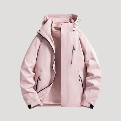 Effortless Waterproof Rain Jacket for Women with Hooded Zip Front Colorblock Relaxed Style