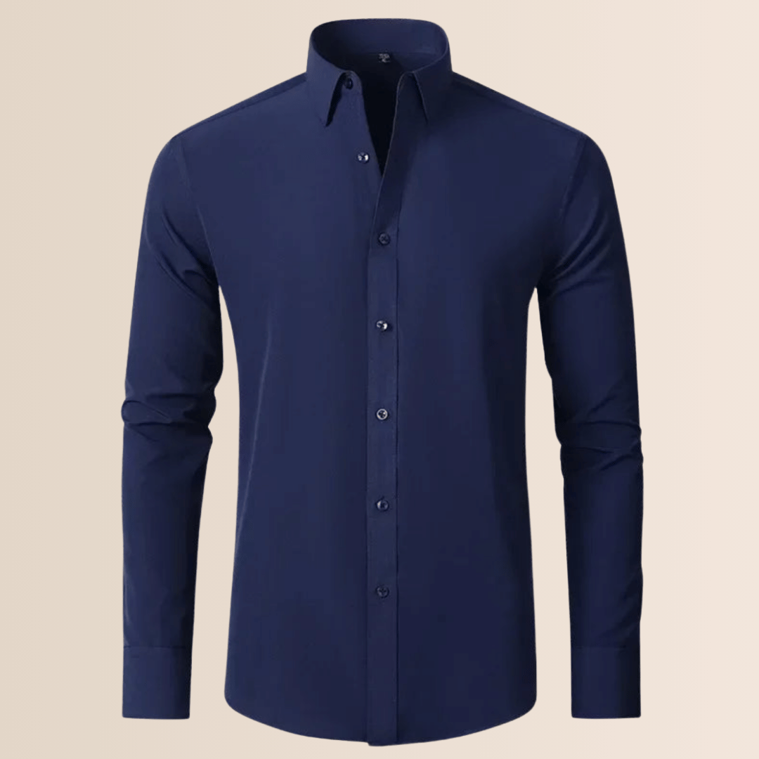 Classic Business Shirt for Men with Spread Collar Long Sleeve Button Up Slim Fit Office Style
