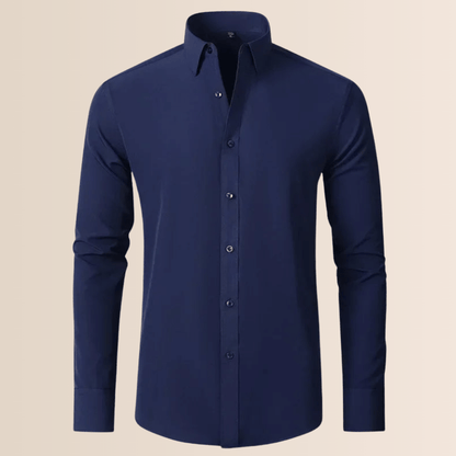 Classic Business Shirt for Men with Spread Collar Long Sleeve Button Up Slim Fit Office Style