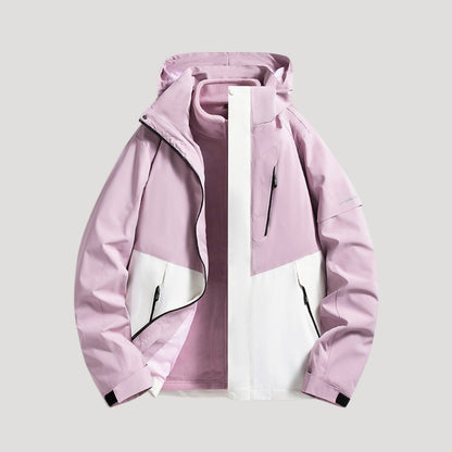 Effortless Waterproof Rain Jacket for Women with Hooded Zip Front Colorblock Relaxed Style