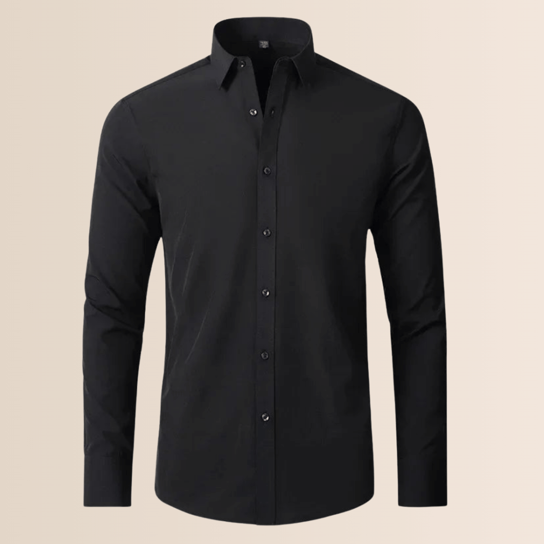 Classic Business Shirt for Men with Spread Collar Long Sleeve Button Up Slim Fit Office Style