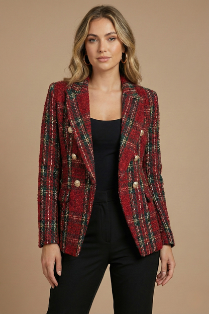 Elegant Notch Lapel Blazer for Women with Long Sleeve Button Front Tweed