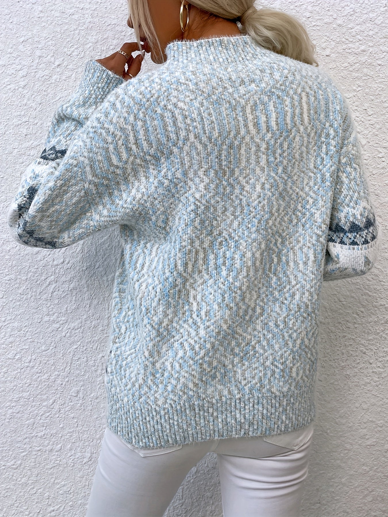 Cozy Women's Christmas Sweater with Mock Neck Long Sleeve Fair Isle Oversized Knit Style