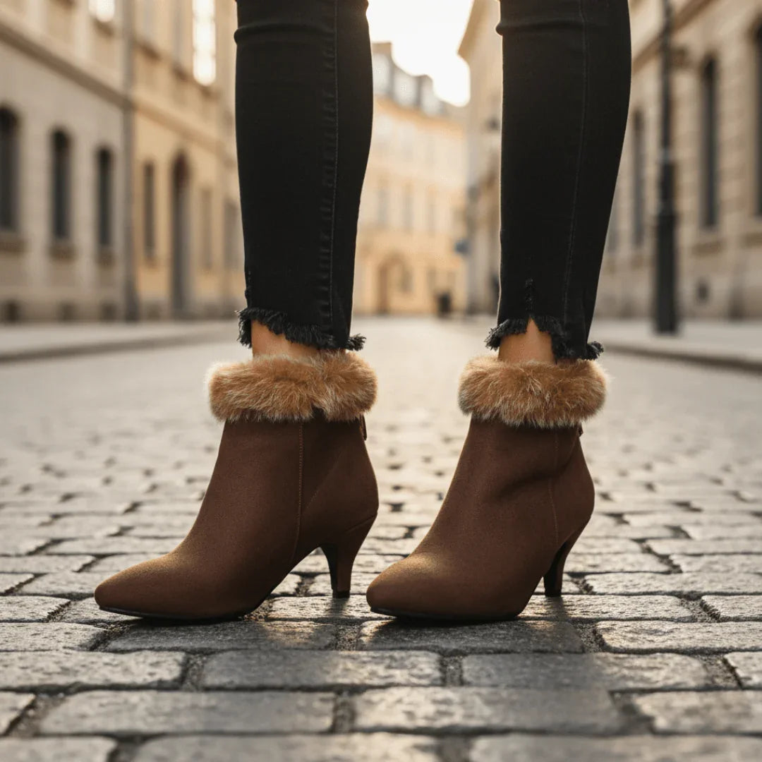 Chic Suede Fur Boots for Women with Pointed Toe Kitten Heel Cozy Winter Style