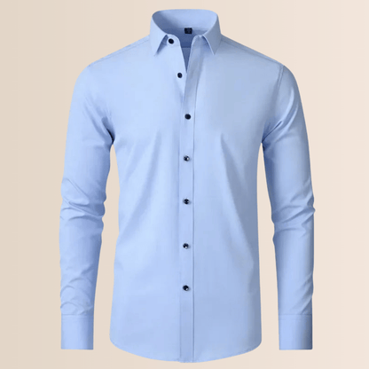 Classic Business Shirt for Men with Spread Collar Long Sleeve Button Up Slim Fit Office Style