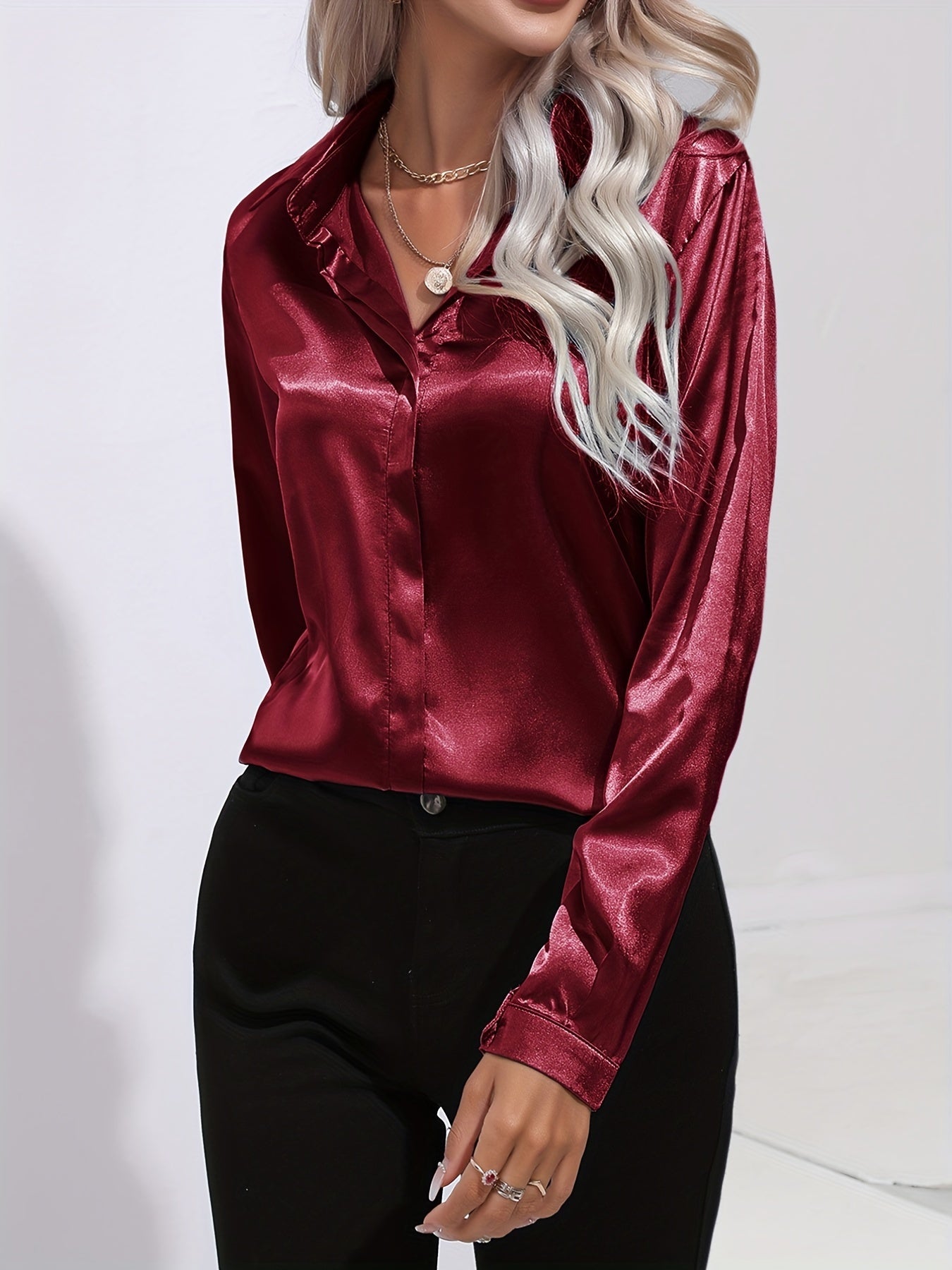Donna | Women’s Button Down Long Sleeve Satin Blouses