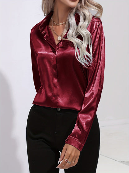 Donna | Women’s Button Down Long Sleeve Satin Blouses