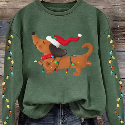 Comfortable Dachshund Santa Christmas Tacky Sweater for Women with Crew Neck Long Sleeve Relaxed Oversized Knit Style