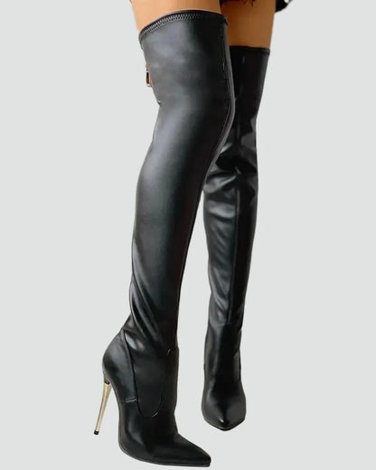 Sexy Black Over The Knee Boots for Women with Pointed Toe Stiletto Heel Thigh High Style