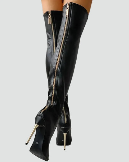 Sexy Black Over The Knee Boots for Women with Pointed Toe Stiletto Heel Thigh High Style