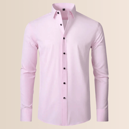 Classic Business Shirt for Men with Spread Collar Long Sleeve Button Up Slim Fit Office Style