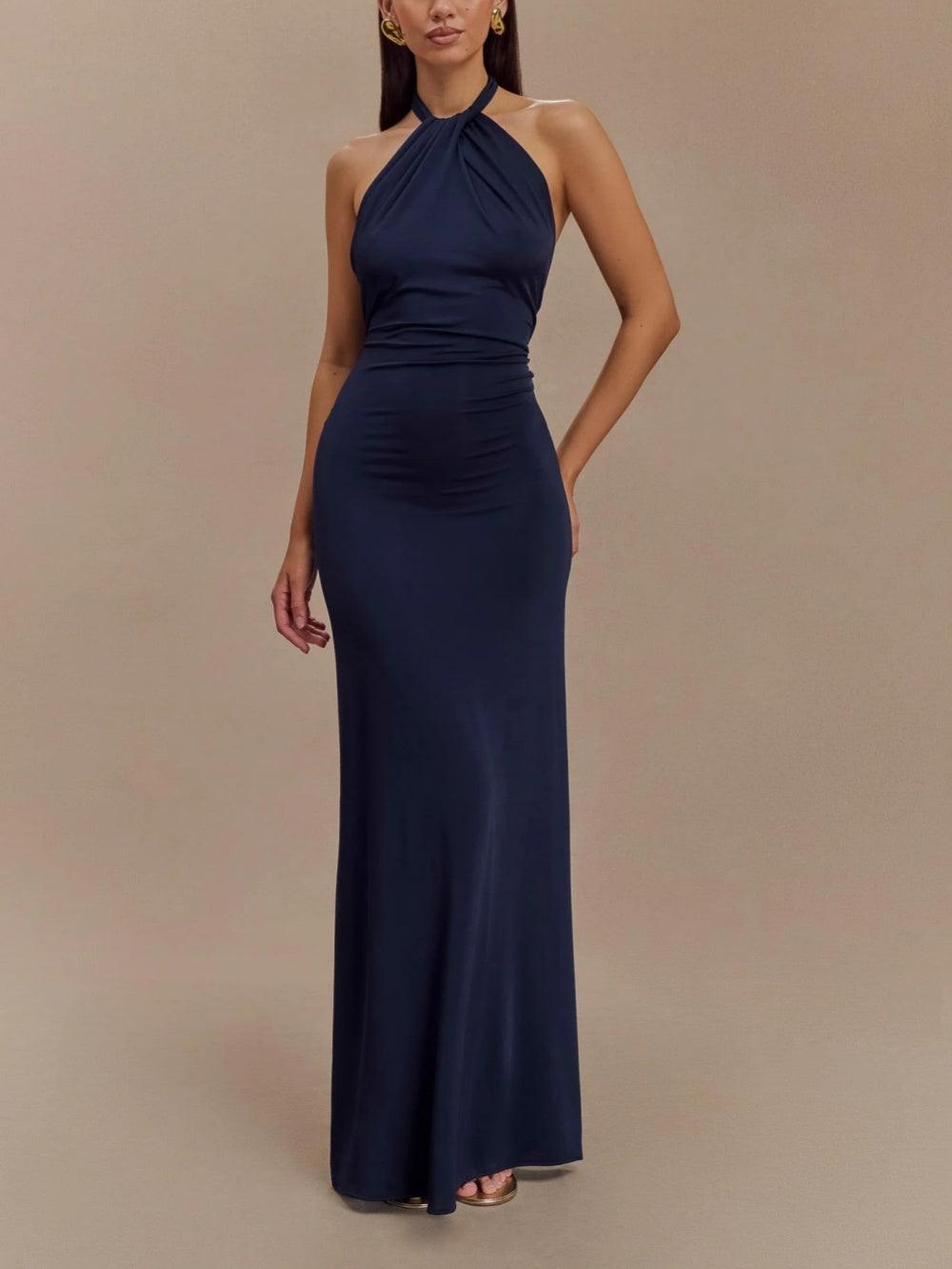 Elegant Slinky Halter Maxi Dress for Formal Wedding Guest Style