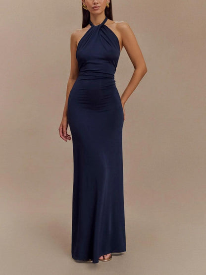Elegant Slinky Halter Maxi Dress for Formal Wedding Guest Style