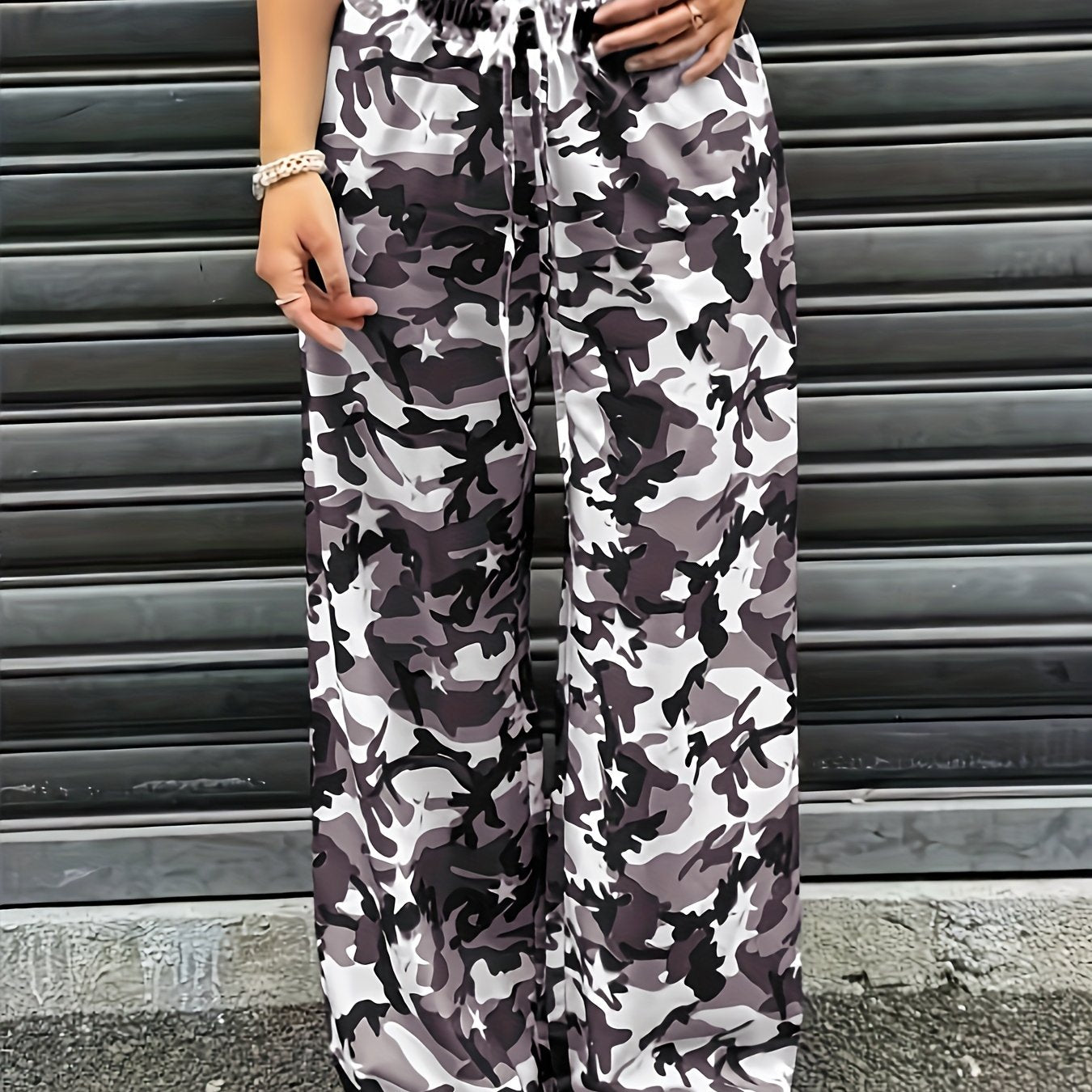 Effortless Camo Pants for Women with High Waist Drawstring Wide Leg Casual Style