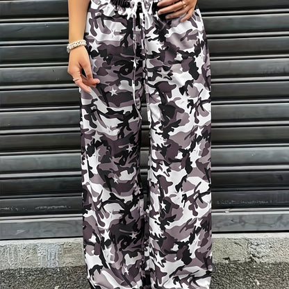 Effortless Camo Pants for Women with High Waist Drawstring Wide Leg Casual Style