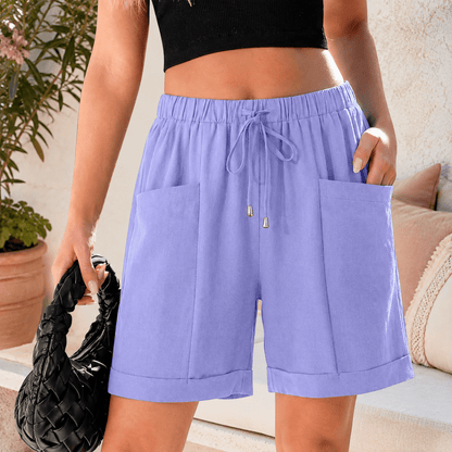 Effortless Linen Shorts for Women with High Waist Drawstring Cuffed Hem Relaxed Style