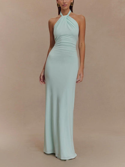 Elegant Slinky Halter Maxi Dress for Formal Wedding Guest Style