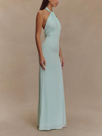 Elegant Slinky Halter Maxi Dress for Formal Wedding Guest Style