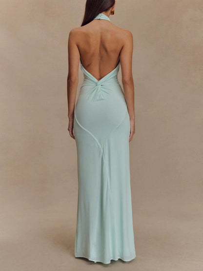 Elegant Slinky Halter Maxi Dress for Formal Wedding Guest Style