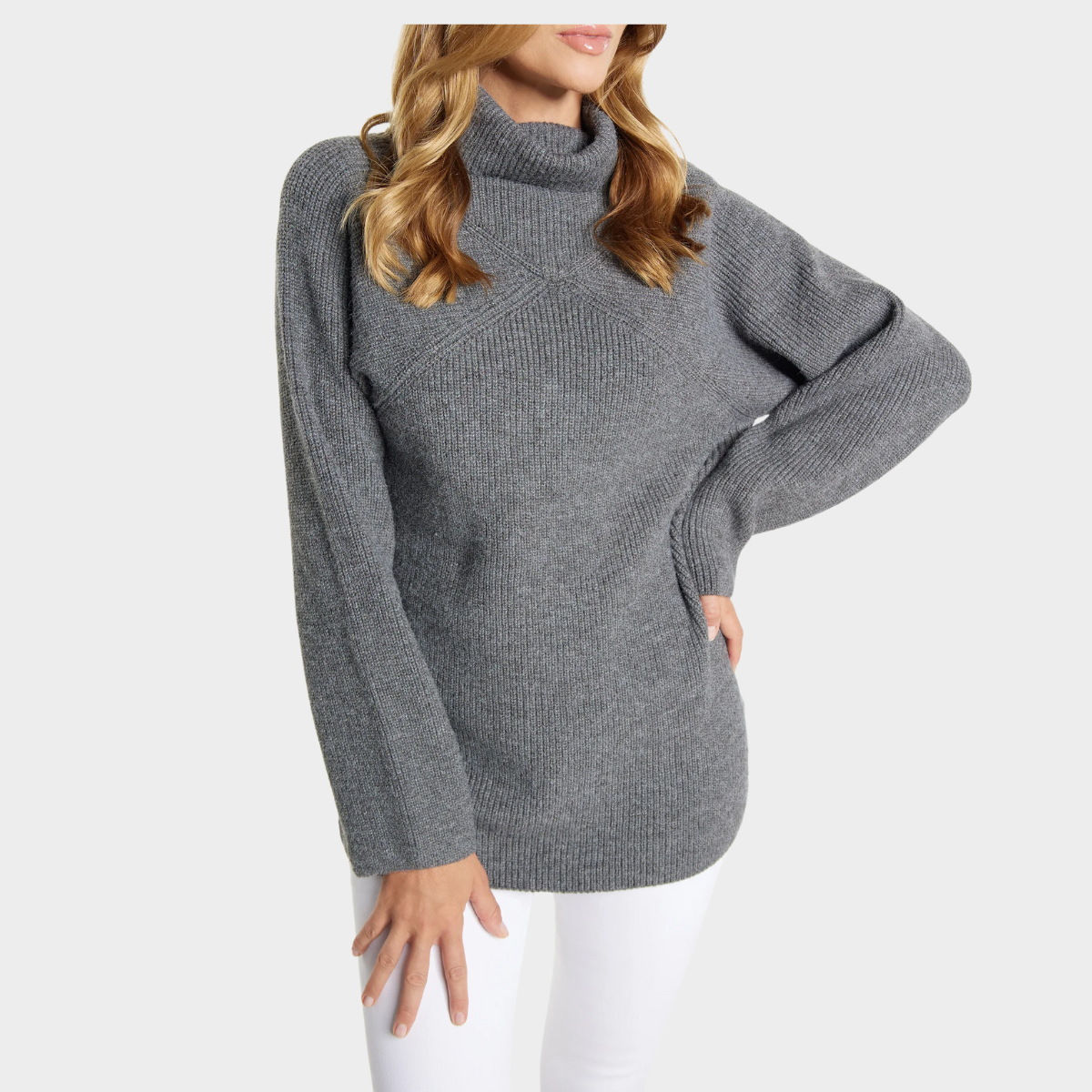 Comfortable Ribbed Knit Sweatshirt for Women with Turtleneck Long Sleeve Relaxed Oversized Knit Style