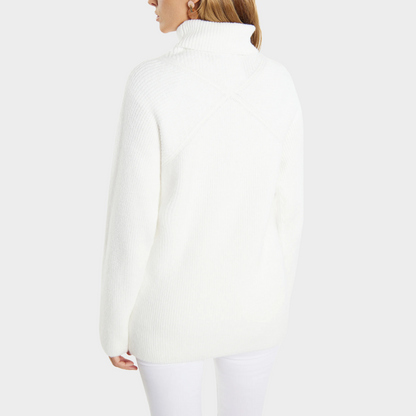 Comfortable Ribbed Knit Sweatshirt for Women with Turtleneck Long Sleeve Relaxed Oversized Knit Style