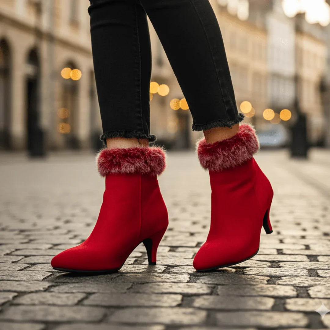 Chic Suede Fur Boots for Women with Pointed Toe Kitten Heel Cozy Winter Style