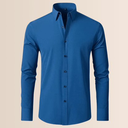 Classic Business Shirt for Men with Spread Collar Long Sleeve Button Up Slim Fit Office Style