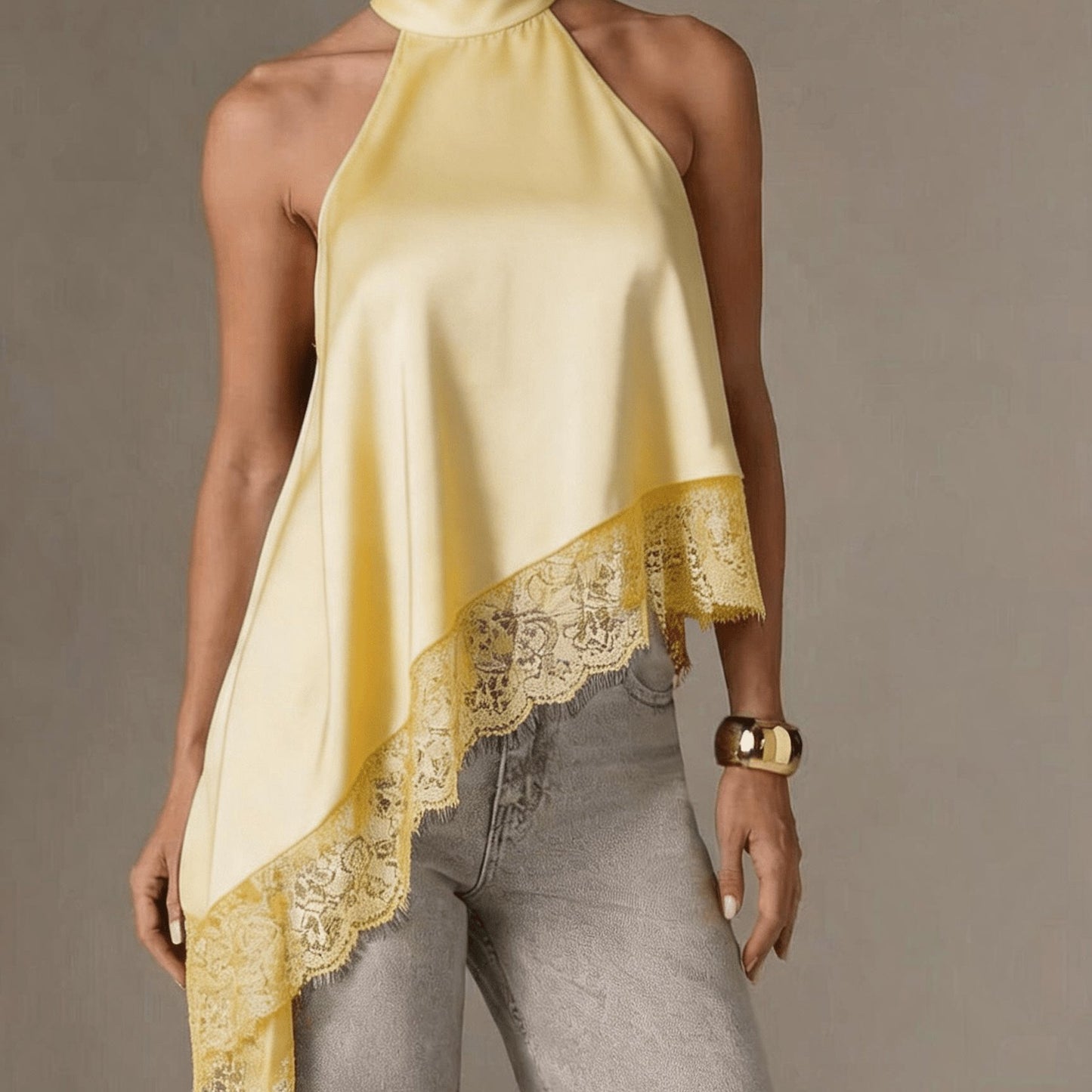 Effortless Going Out Top for Women with Asymmetric Fringe Halter Style