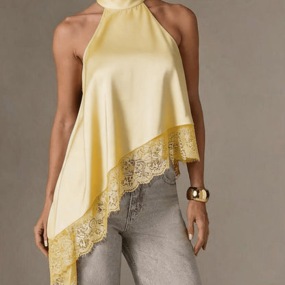 Effortless Going Out Top for Women with Asymmetric Fringe Halter Style